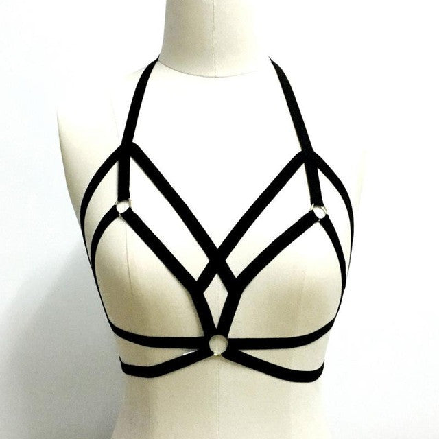 New   Sexy Elastic black body sexy bra Harajuku Hollow Out Strappy fashion Bondage Crop Tops #23 GS