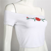 New  Summer Women T shirts Fashion Slash neck collar T-shirt Rose Print Female Slim Tops Woman t shirt 72537 GS