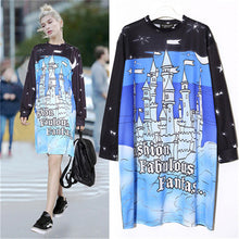 New  Women Fashion Brand Personalized Star Castle Print T Shirt Plus Size Tops Casual Woman O-Neck Full Sleeve t-shirt GS
