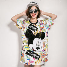 New  Women Summer Fashion Tops Sequined Cartoon Animal Print T Shirt Plus Size Woman O-Neck Short Sleeve t-shirt 72481 GS