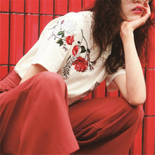 New  Women Summer Floral Embroidery Print Fashion Tops T Shirt Woman O-Neck Short Sleeve Plus Size t-shirt 72599 GS