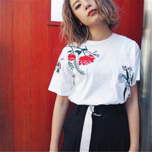 New  Women Summer Floral Embroidery Print Fashion Tops T Shirt Woman O-Neck Short Sleeve Plus Size t-shirt 72599 GS