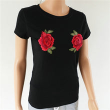 New  Women Summer T Shirt Casual Rose Embroidery Fashion T-shirts Tops Plus Size Female Short Sleeve t shirts 72567 GS
