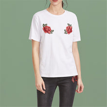 New  Women Summer T Shirt Casual Rose Embroidery Fashion T-shirts Tops Plus Size Female Short Sleeve t shirts 72567 GS