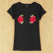 New  Women Summer T Shirt Casual Rose Embroidery Fashion T-shirts Tops Plus Size Female Short Sleeve t shirts 72567 GS