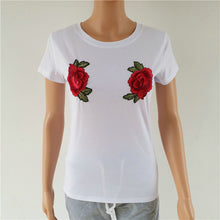 New  Women Summer T Shirt Casual Rose Embroidery Fashion T-shirts Tops Plus Size Female Short Sleeve t shirts 72567 GS