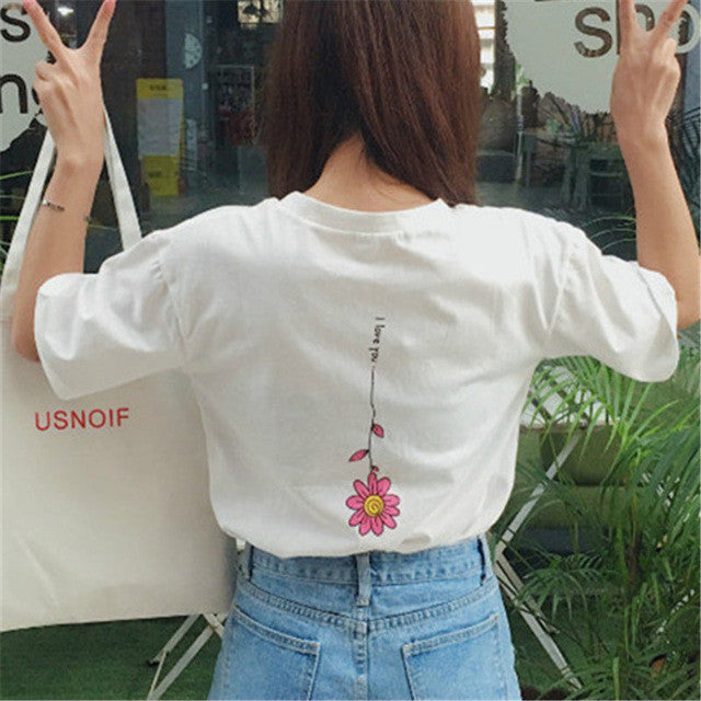 New  Women Summer T Shirt Cute Letter Print Fashion T-shirts O-Neck Tops Plus Size Female Short Sleeve t shirts 72570 GS