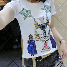 New  Women Summer T Shirt Fashion T-shirts Star Soldier Shiny Sequined Tops Plus Size Female Short Sleeve t shirts 72609 GS