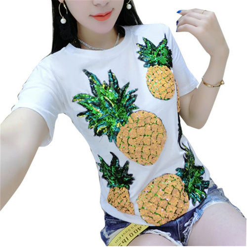 New  Women Summer T Shirt Fashion T-shirts Star Soldier Shiny Sequined Tops Plus Size Female Short Sleeve t shirts 72609 GS
