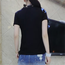 New  Women Summer T Shirt Fashion T-shirts Star Soldier Shiny Sequined Tops Plus Size Female Short Sleeve t shirts 72609 GS