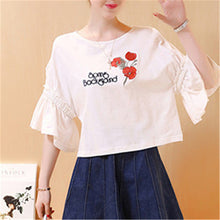 New  Women Summer T Shirt Fashion Tops Female T-shirts Embroidery Hollow out Three Quarter Sleeve t shirts Plus Size GS