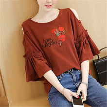New  Women Summer T Shirt Fashion Tops Female T-shirts Embroidery Hollow out Three Quarter Sleeve t shirts Plus Size GS
