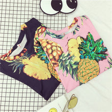 New  Women Summer T Shirt Pineapple Print Fashion T-shirts Shiny Sequined Tops Plus Size Female Short Sleeve t shirts 72662 GS