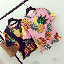 New  Women Summer T Shirt Pineapple Print Fashion T-shirts Shiny Sequined Tops Plus Size Female Short Sleeve t shirts 72662 GS
