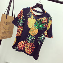 New  Women Summer T Shirt Pineapple Print Fashion T-shirts Shiny Sequined Tops Plus Size Female Short Sleeve t shirts 72662 GS