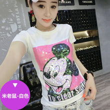 New  Women T shirts Fashion T-shirt O-neck Tops Cute Animal Character Sequined Bling Female Plus Size Woman t shirt 72528 GS