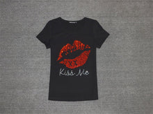 New  Women T shirts Fashion T-shirt Woman O-neck Top Short Sleeve Kiss Me Diamond Bling Female Plus Size t shirt 72358 GS