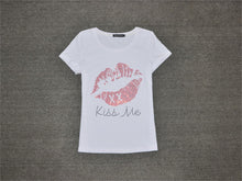 New  Women T shirts Fashion T-shirt Woman O-neck Top Short Sleeve Kiss Me Diamond Bling Female Plus Size t shirt 72358 GS
