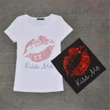 New  Women T shirts Fashion T-shirt Woman O-neck Top Short Sleeve Kiss Me Diamond Bling Female Plus Size t shirt 72358 GS
