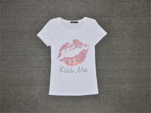 New  Women T shirts Fashion T-shirt Woman O-neck Top Short Sleeve Kiss Me Diamond Bling Female Plus Size t shirt 72358 GS