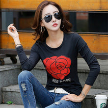 New  Women T shirts Fashion T-shirt Woman O-neck Tops Full Sleeves Print Diamonds Bling Female Plus Size t shirt 72555 GS