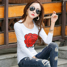 New  Women T shirts Fashion T-shirt Woman O-neck Tops Full Sleeves Print Diamonds Bling Female Plus Size t shirt 72555 GS