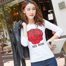New  Women T shirts Fashion T-shirt Woman O-neck Tops Full Sleeves Print Diamonds Bling Female Plus Size t shirt 72555 GS