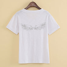 New  Women T shirts Fashion T-shirt Woman V-neck Short Sleeve Angel wings Diamond Bling Female Tops Plus Size t shirt 72538 GS