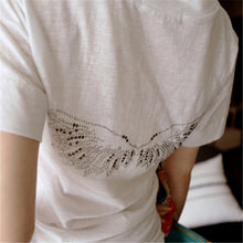 New  Women T shirts Fashion T-shirt Woman V-neck Short Sleeve Angel wings Diamond Bling Female Tops Plus Size t shirt 72538 GS