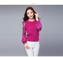 New  summer spring Plus Size Women blouse Lace Hollow Out Chiffon All-match O-neck Casual Puff Sleeve Shirts 72379 GS