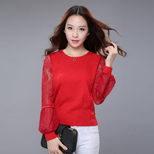 New  summer spring Plus Size Women blouse Lace Hollow Out Chiffon All-match O-neck Casual Puff Sleeve Shirts 72379 GS