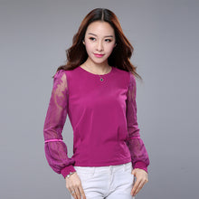 New  summer spring Plus Size Women blouse Lace Hollow Out Chiffon All-match O-neck Casual Puff Sleeve Shirts 72379 GS