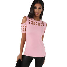 New Arrival   T-shirts Women Fashion Off The Shoulder Hollow Out Short Sleeve Sexy Tee Shirt Femme Woman Tops #1216 GS