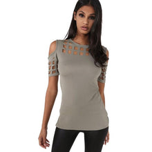 New Arrival   T-shirts Women Fashion Off The Shoulder Hollow Out Short Sleeve Sexy Tee Shirt Femme Woman Tops #1216 GS