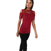 New Arrival   T-shirts Women Fashion Off The Shoulder Hollow Out Short Sleeve Sexy Tee Shirt Femme Woman Tops #1216 GS