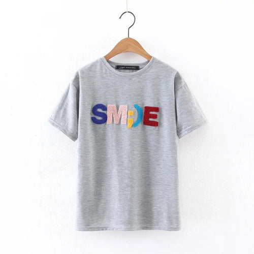 New Arrival  Summer Women T Shirt Casual O Neck Short Sleeve tshirt Letter Print Female Embroidery Tops Tees 72350 GS