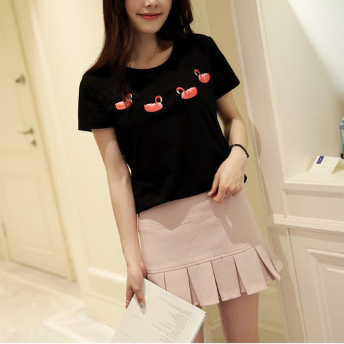 New Arrival  Summer Women T- Shirt Casual O-Neck Short Sleeve tshirts Animal letter Female Embroidery Tops T shirt 72400 GS