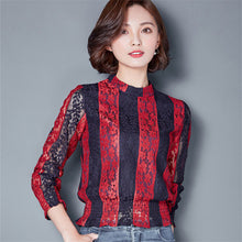 New Arrival  Women Shirts Elegant Lace Blouse Striped Nine Quarter Sleeves Shirt Summer Spring Blusas Slim Tops 72579 GS