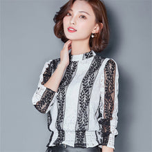 New Arrival  Women Shirts Elegant Lace Blouse Striped Nine Quarter Sleeves Shirt Summer Spring Blusas Slim Tops 72579 GS