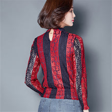 New Arrival  Women Shirts Elegant Lace Blouse Striped Nine Quarter Sleeves Shirt Summer Spring Blusas Slim Tops 72579 GS