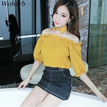 New Arrival  Women Shirts Sexy Chiffon Blouse Half Sleeve Shirt Hanging neck Blouses Woman Tops Plus Size 72723 GS