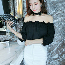New Arrival  Women Shirts Sexy Chiffon Blouse Half Sleeve Shirt Hanging neck Blouses Woman Tops Plus Size 72723 GS