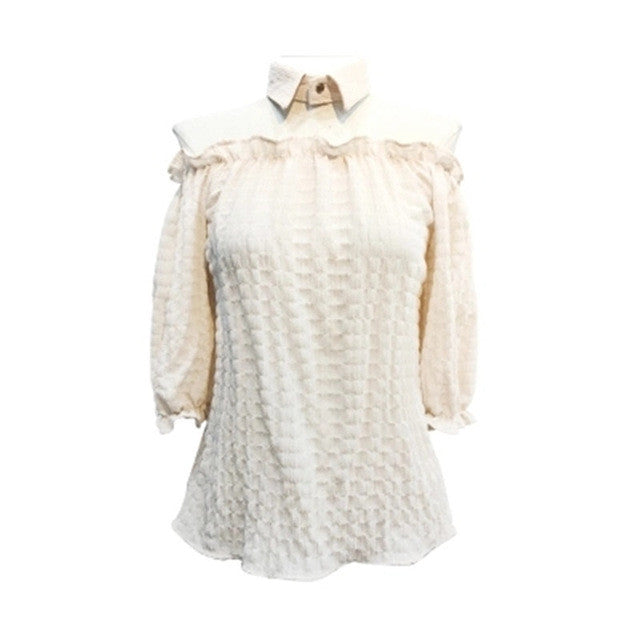 New Arrival  Women Shirts Sexy Chiffon Blouse Half Sleeve Shirt Hanging neck Blouses Woman Tops Plus Size 72723 GS