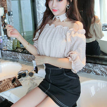 New Arrival  Women Shirts Sexy Chiffon Blouse Half Sleeve Shirt Hanging neck Blouses Woman Tops Plus Size 72723 GS