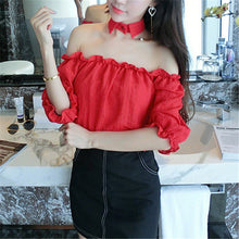 New Arrival  Women Shirts Sexy Chiffon Blouse Half Sleeve Shirt Hanging neck Blouses Woman Tops Plus Size 72723 GS
