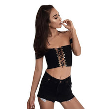 New Arrival Lacing Up Tops Women Fashion Sexy Off the Shoulder Short Sleeve Vest Skintight T-Shirt Women Tank Tops 1214# GS