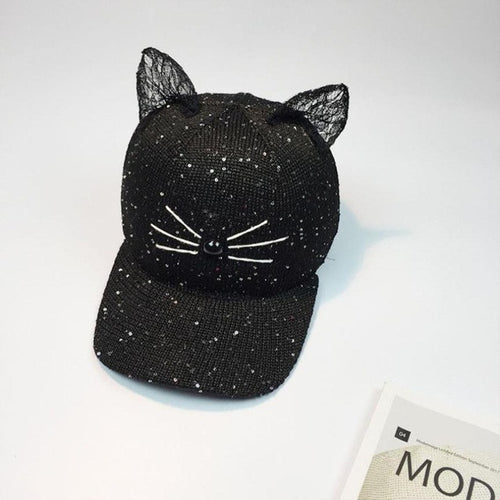 New Arrival Women Cat Ear Pattern Sequin Baseball Cap Women Men Snapback Caps Hip Hop Hats For Women    #23 GS