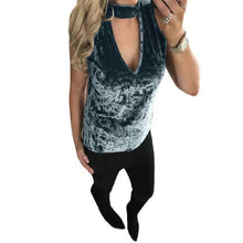 New Arrival Womens Velvet T Shirt Women Sleeveless Choker V Neck Sexy Tee Tops For Women camisas femininas #1214 GS