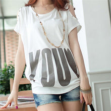 New Arrive  Summer Leakage Shoulder Cotton Rivet Woman T-shirt big size o-neck Casual women Bat T-shirts Tops Tees 30617 GS