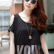 New Arrive  Summer Leakage Shoulder Cotton Rivet Woman T-shirt big size o-neck Casual women Bat T-shirts Tops Tees 30617 GS